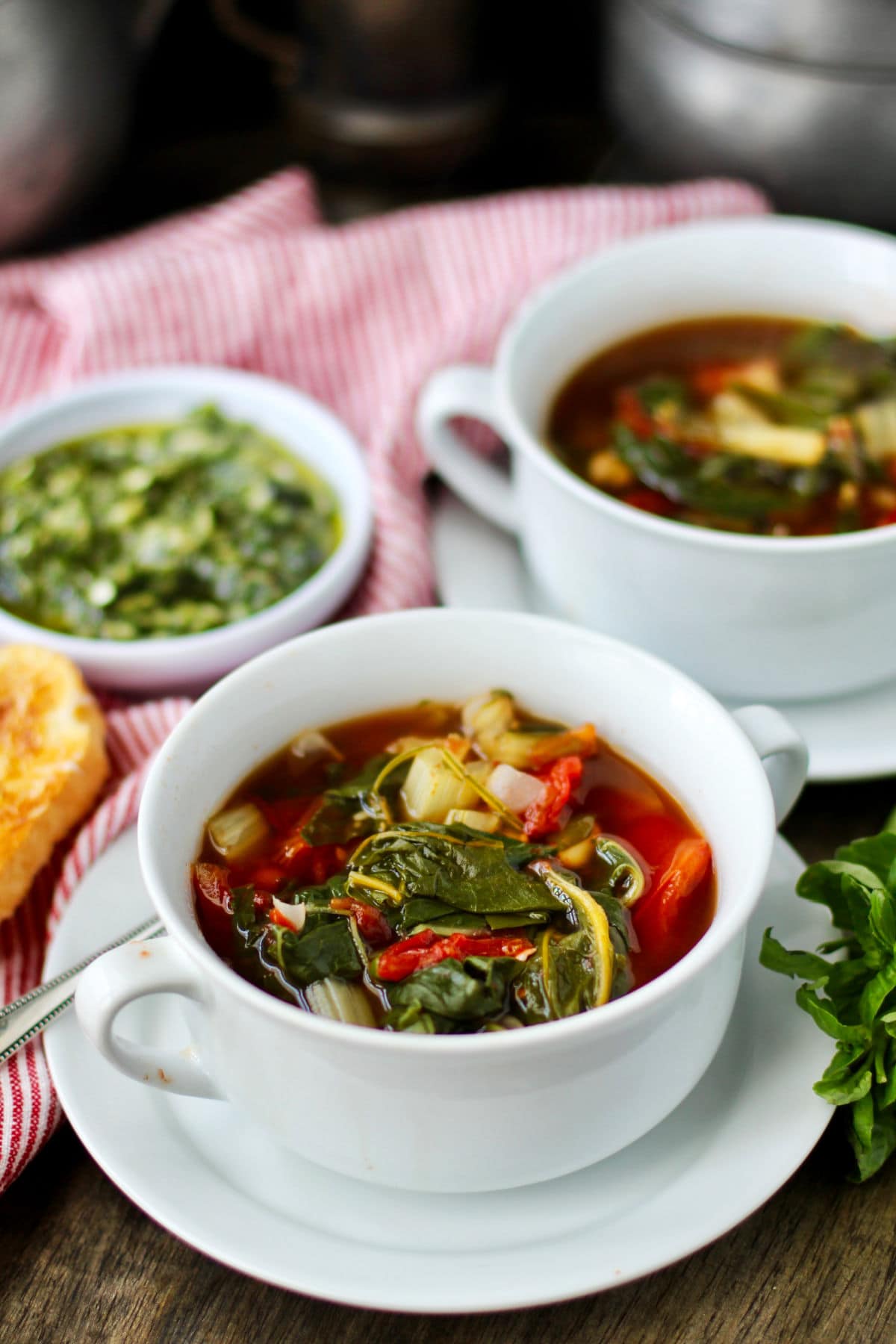Swiss Chard and White Bean Soup with Basil Pesto Karen's Kitchen Stories