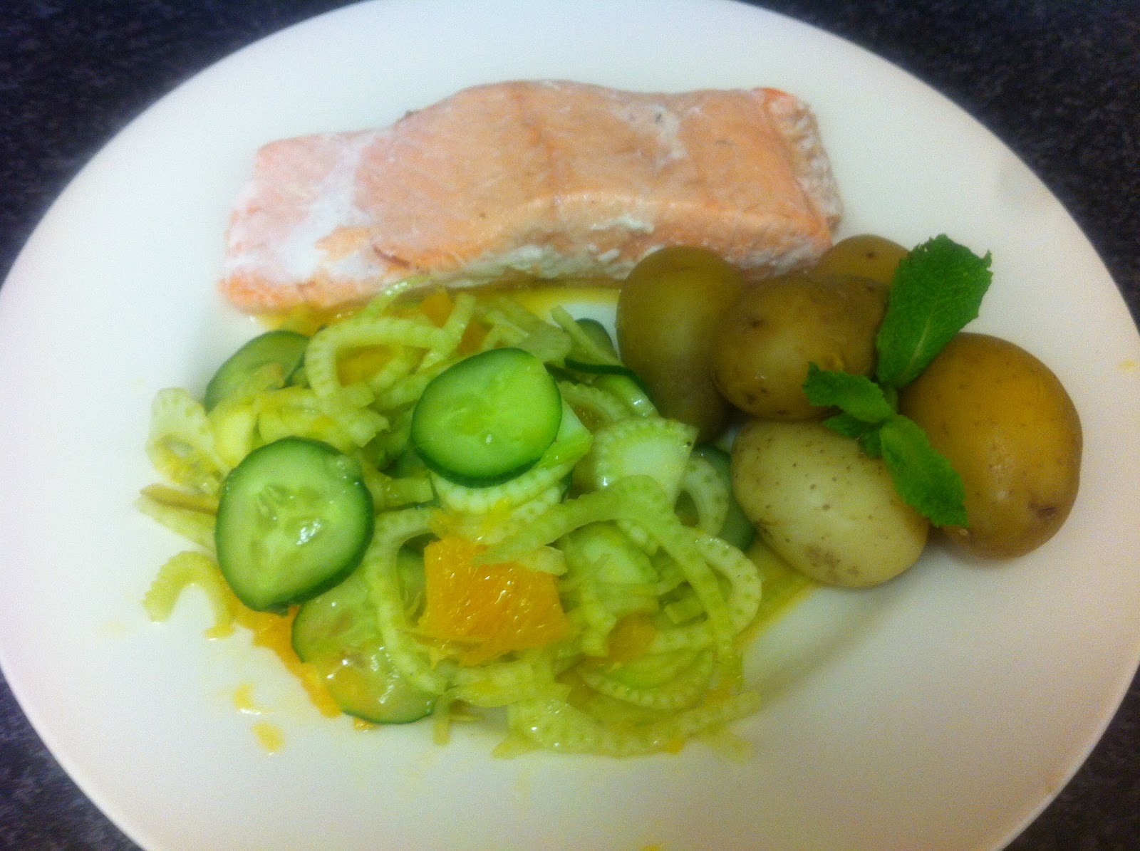 The lone gourmet Fennel and orange salad with poached salmon