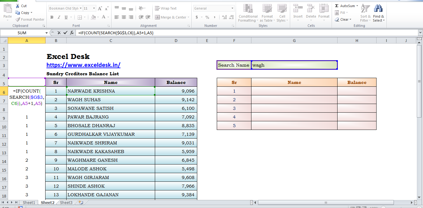 Searchable List Using Formula IF & VLOOKUP www.exceldesk.in