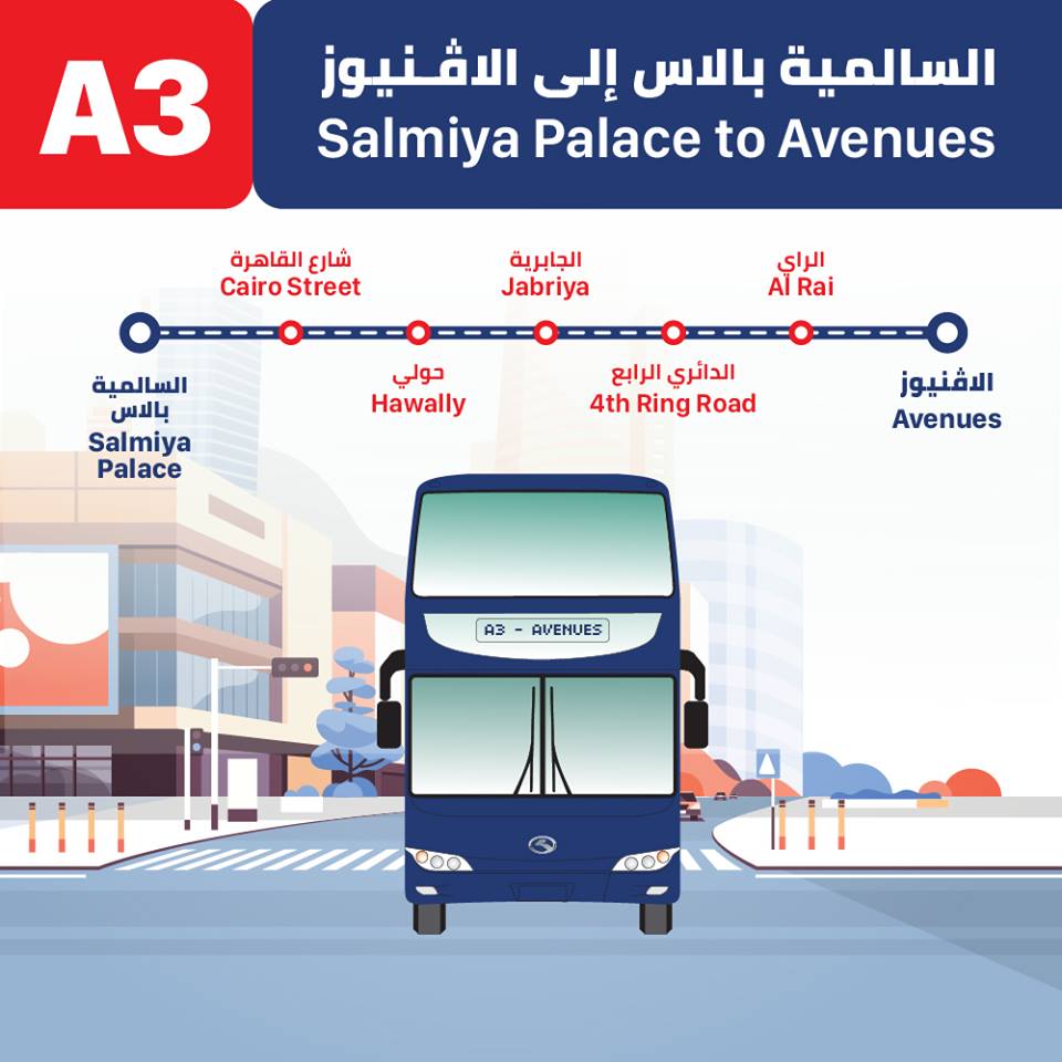 A3 Kuwait Bus Route A3 Salmiya Palace to Avenues KuwaitBusA3