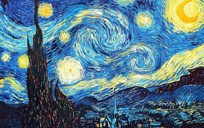 IL COLORE SPIEGATO DA VAN GOGH BLOG ARTISTAH24 DIPINTO A OLIO SU TELA NOTTE STELLATA - CIPRESSI SCURI CON UN SFONDO AZZURRO CON STELLE GRANDI