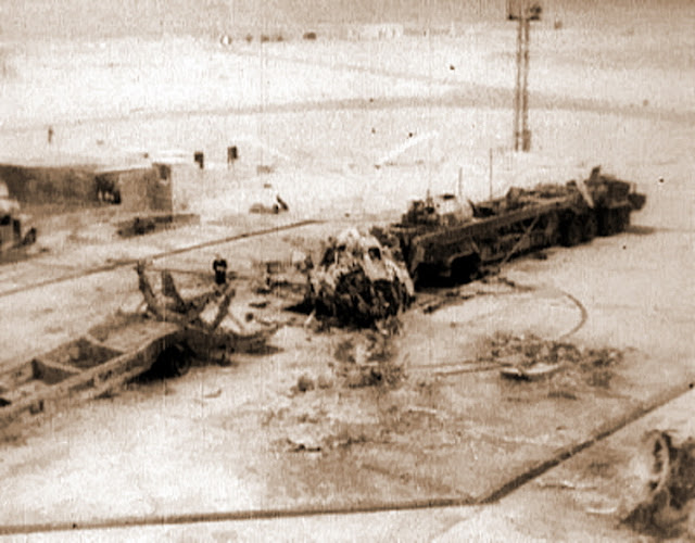 Разрушения на «левом» стартовом столе 41-й площадки полигона Тюра-Там; октябрь 1960 года