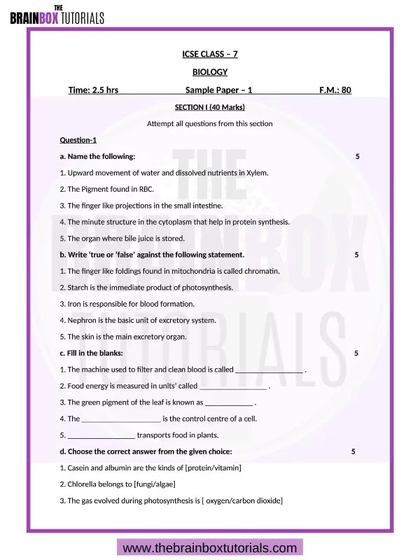 icse-class-7-biology-sample-paper