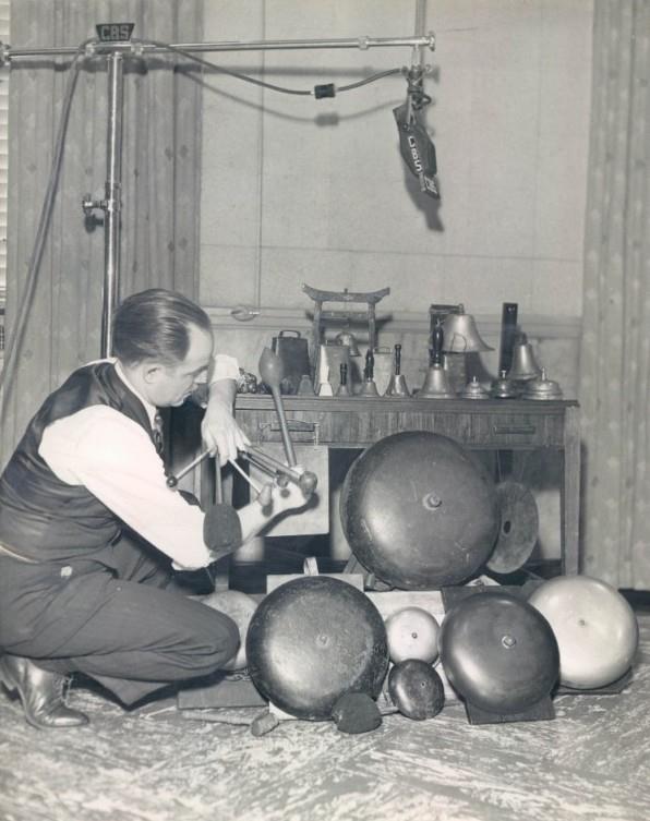 Old Time Radio Sound Effects Man Urban Johnson with 60 gongs and bells