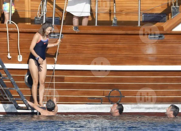 Crown Princess Mary, Crown Prince Frederik, Prince Christian, Princess Isabella, Prince Vincent and Princess Josephine on holiday on a luxury yacht in Kos island of Greece