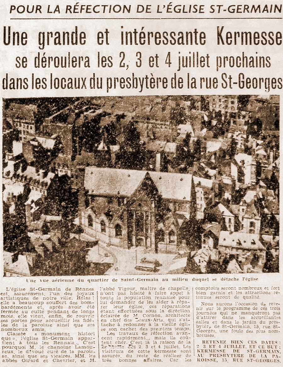 Article extrait de l'Ouest-Éclair du 10 juin 1944 - Edition locale - Les bombardement anglo-américains sur Rennes