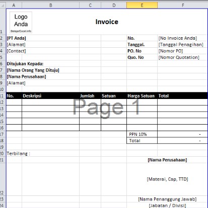 Contoh Faktur Template Dari Excel Smansa Edu