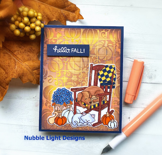 Hello Fall Card by September Guest Designer Priscilla Joseph | Fall Friends Stamp Set and Pumpkin Patch Stencil by Newton's Nook Designs #newtonsnook #handmade