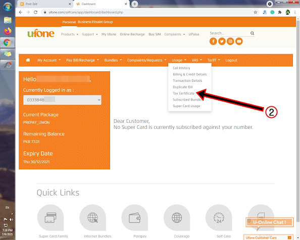 How to get Ufone Tax Certificate 2021 for filing income tax return for 2021