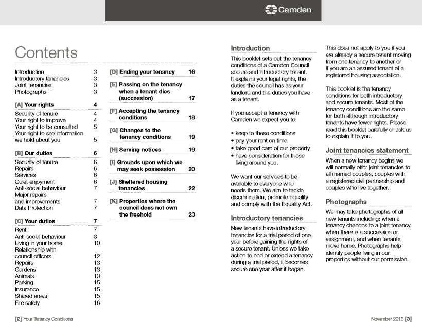 CAMDEN COUNCIL LANDLORDS OF THE MANOR 2016 Tenancy Conditions