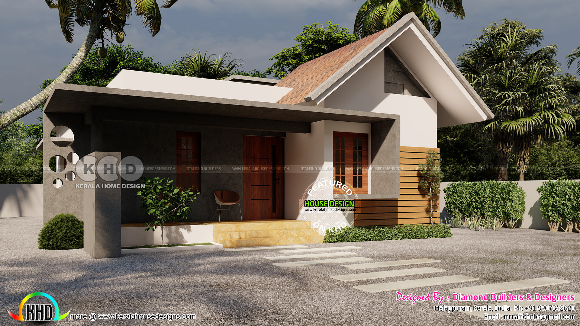 Mixed roof 3 BHK single floor home design - Kerala home design and