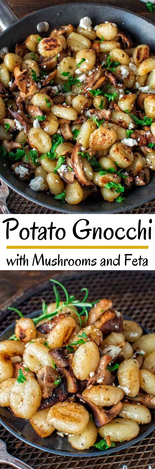 Potato Gnocchi with Mushrooms and Feta #vegetarian #dinner