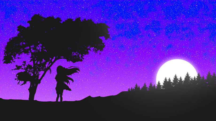 Silhouette Moon Night Scenery 4K #6170b Wallpaper PC Desktop