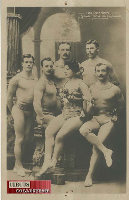 5 homme et une femme composent la troupe de trapézistes volants les Roeders