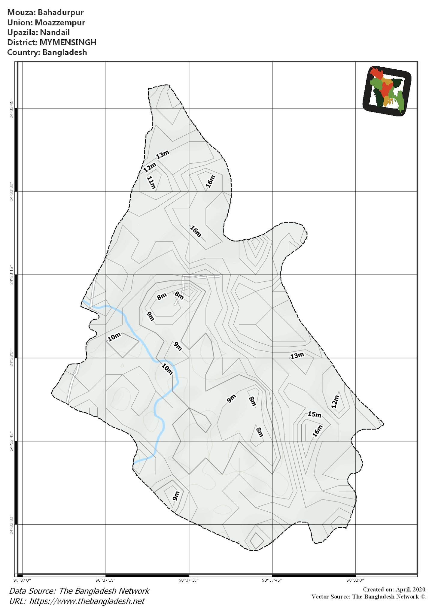 Map of Bahadurpur Mouza of Nandail Upazila, MYMENSINGH, Bangladesh.
