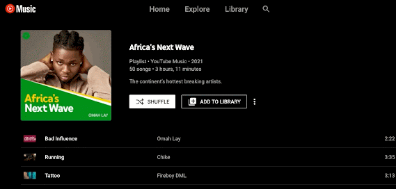 This is a Gif showing a YouTube music playlist called Africa's Next Wave