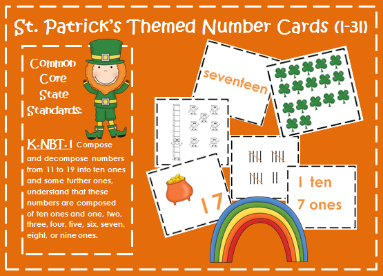 http://www.teacherspayteachers.com/Product/St-Patricks-Day-Number-Cards-Place-Value-Ten-Frames-Number-Words-Tally-537833
