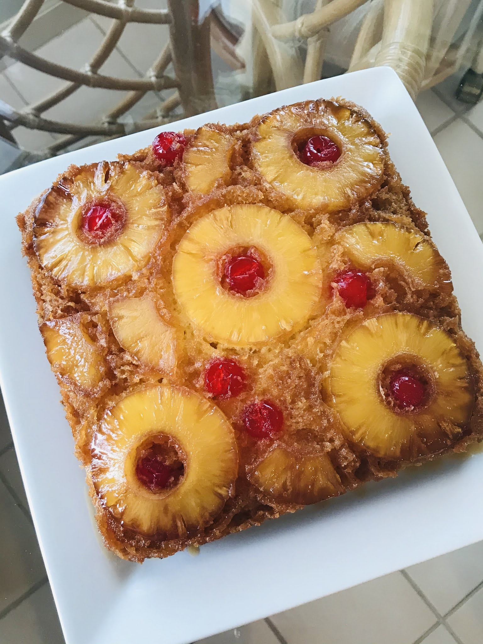 Square Pan Pineapple Upside Down Cake [The Color Wheel Gallery]