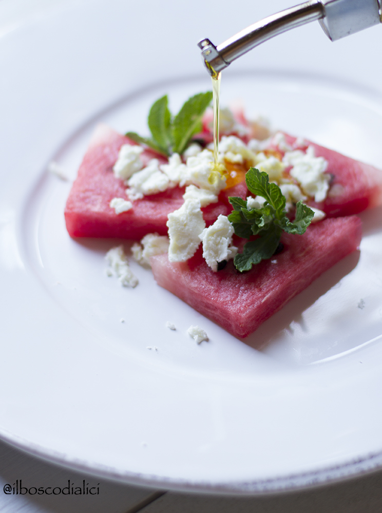 insalata di cocomero, feta e menta