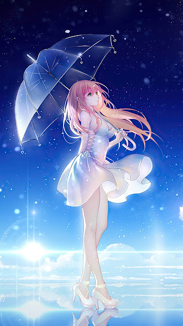 HD wallpaper Anime Girl Umbrella Sky Clouds Stars