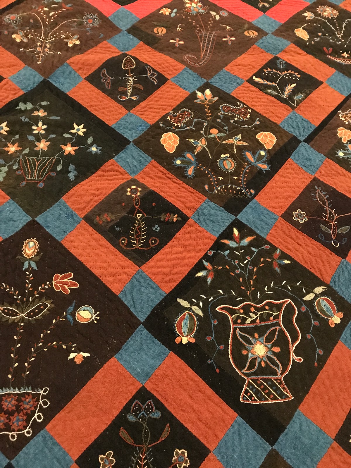 Textile Time Travels Antique Crewel Quilt 1840 New England Quilt Museum