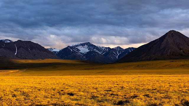 Wallpaper evening, mountain, field, clouds