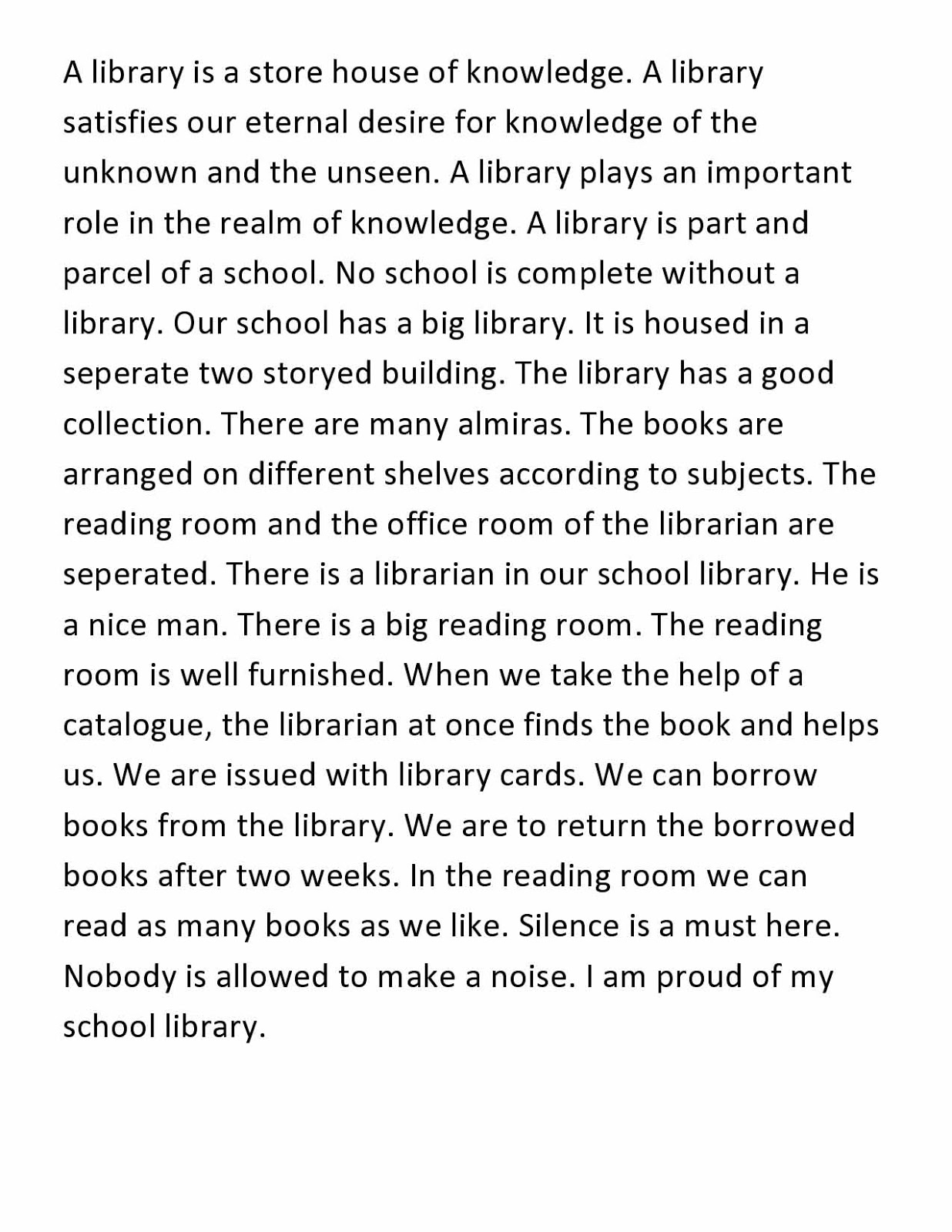my school library essay for class 2