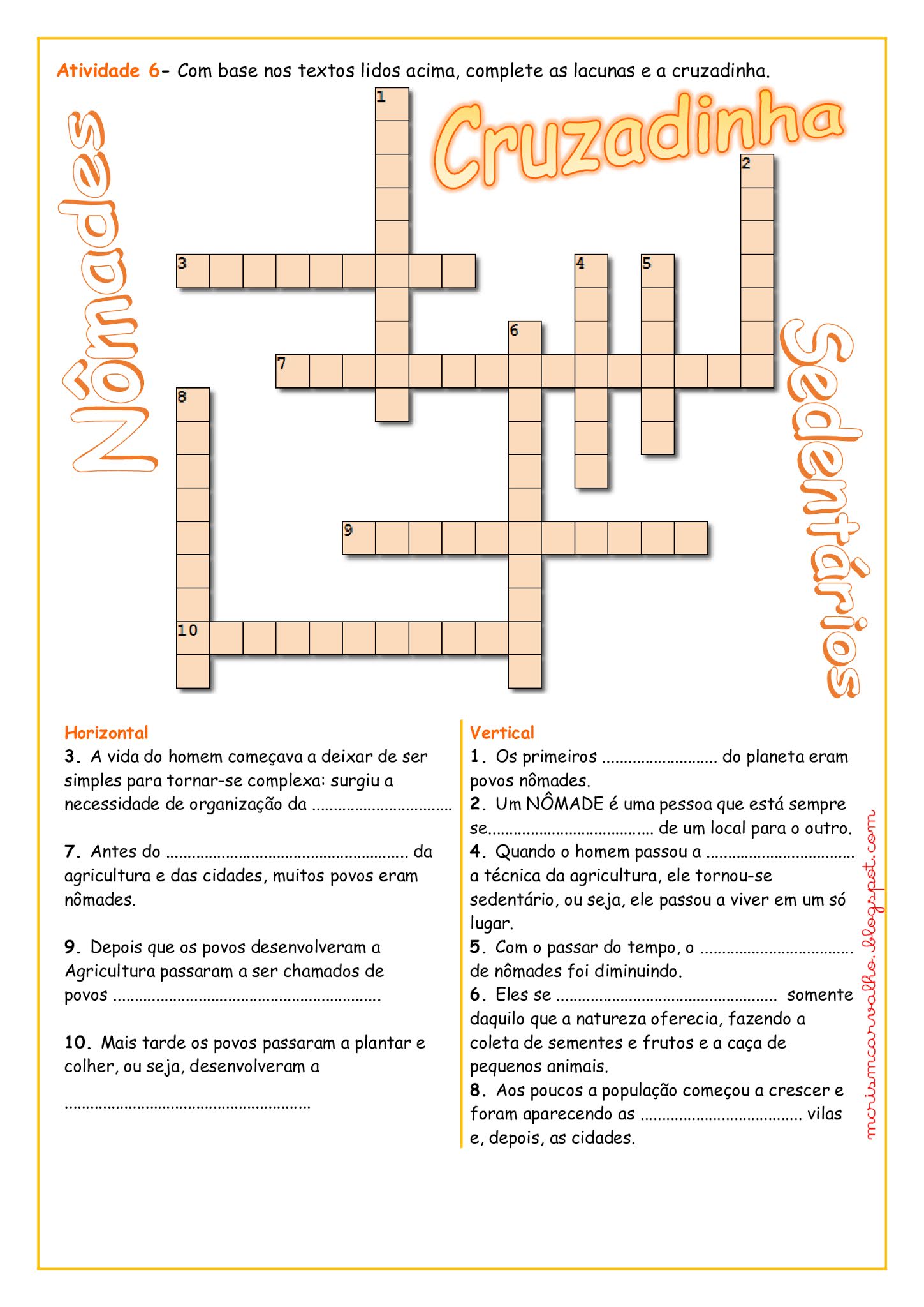 Atividades Nomadismo E Sedentarismo 5 Ano