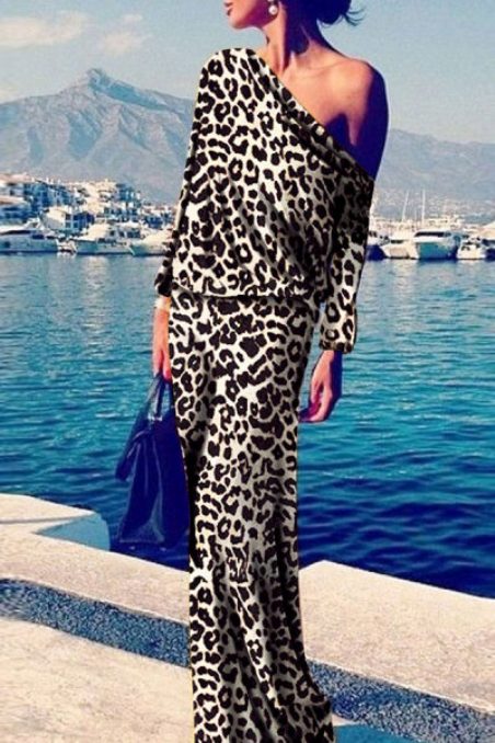 Sexy Leopard Print Long Sleeve Maxi Dress – Price: $22.00