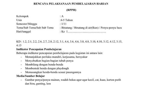 Rpph Kurikulum 2013 Tema Binatang Sub Tema Binatang Di Air