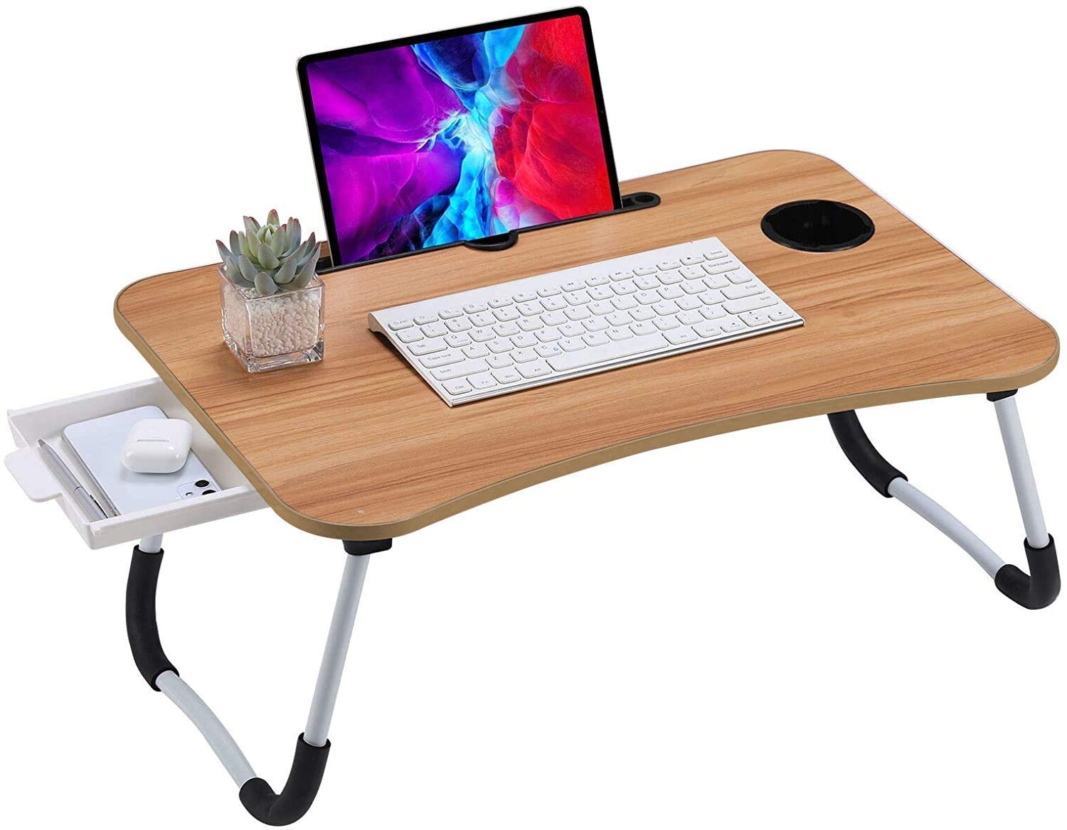 MultiPurpose Laptop Table with Drawer, Bed Table, ,Wooden Foldable Bed