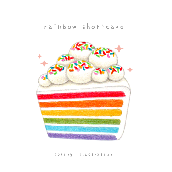 Spring Illustration レインボーショートケーキ シンプルでかわいいイラストポストカード