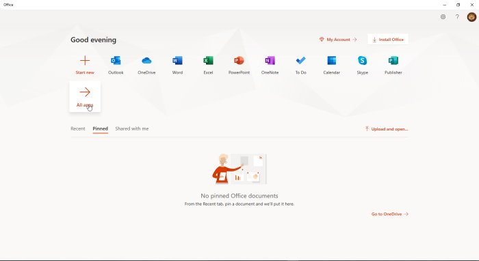 Opciones de la aplicación Microsoft 365