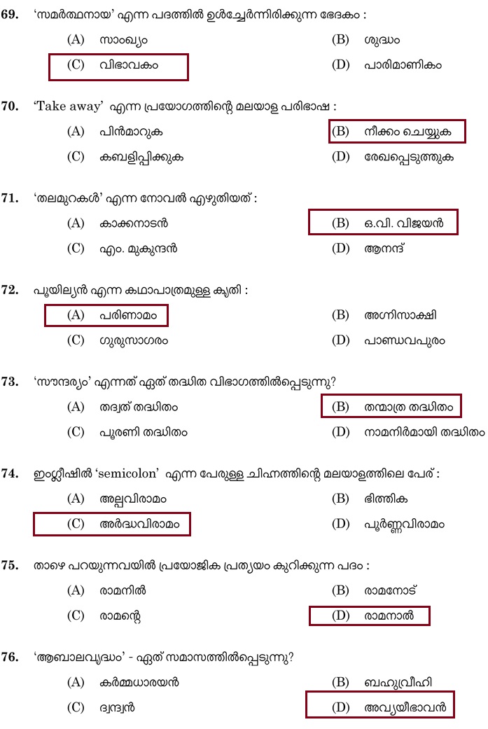 Translator (Malayalam to English) Question Paper and Answer Key