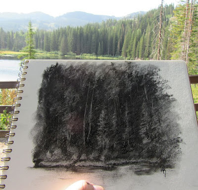 charcoal art sketch silver lake nature