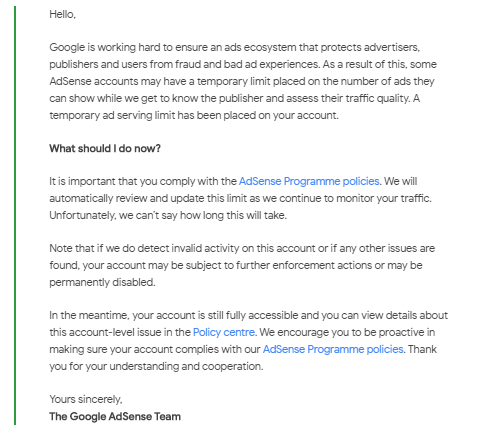 How To Fix Temporary Ads Serving Limit Placed on Your Adsense Account