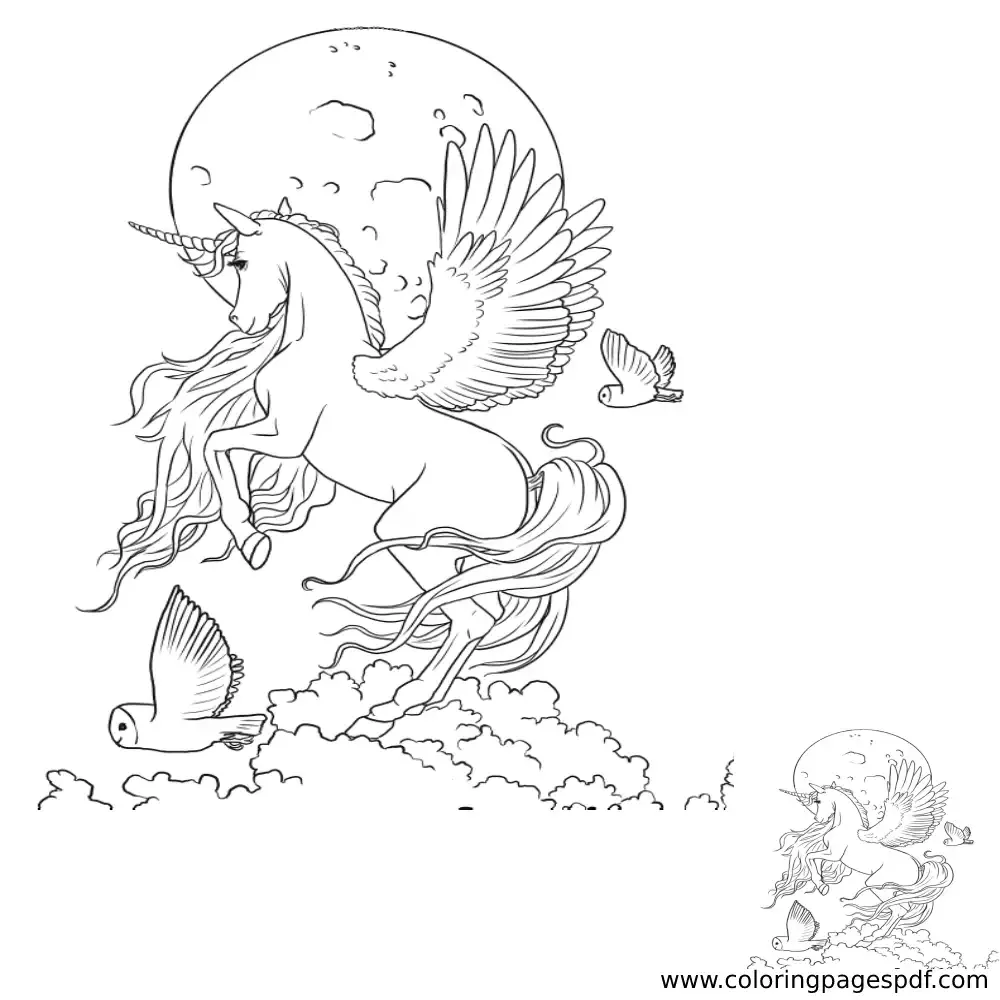 Coloring Page Of A Unicorn With Moon