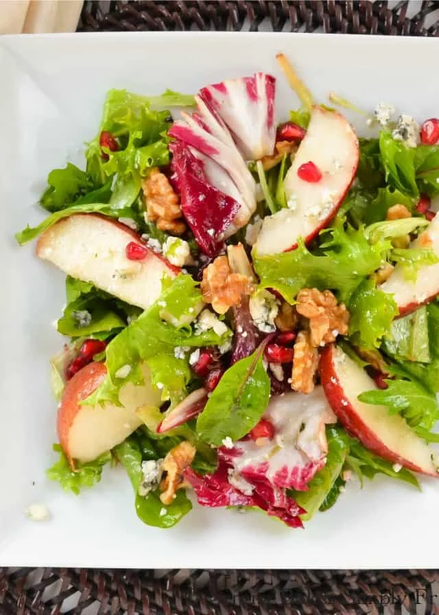 Pear Salad with Blue Cheese, Walnuts and Pomegranate