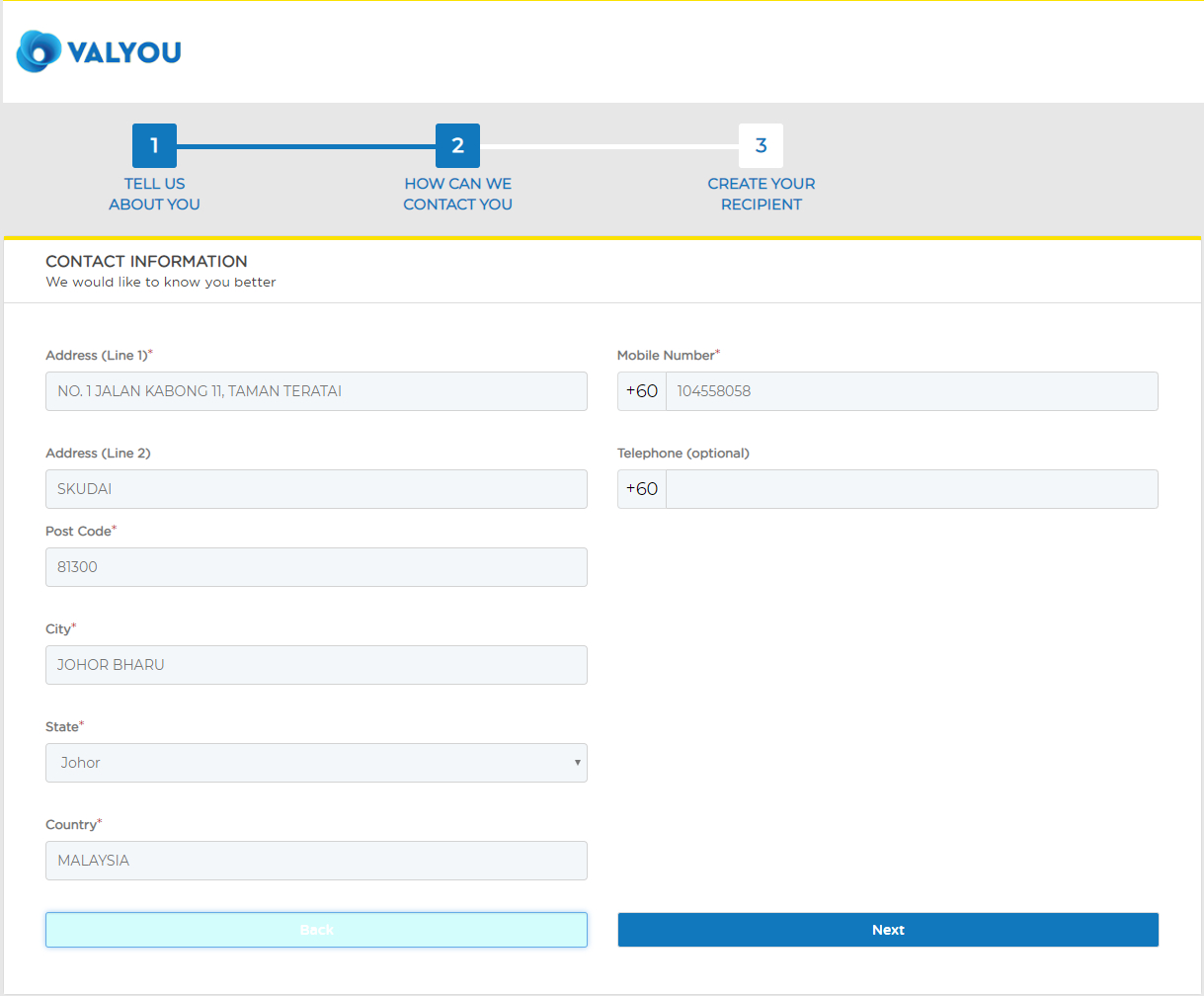 Valyou Send Money From Malaysia via Banking Account