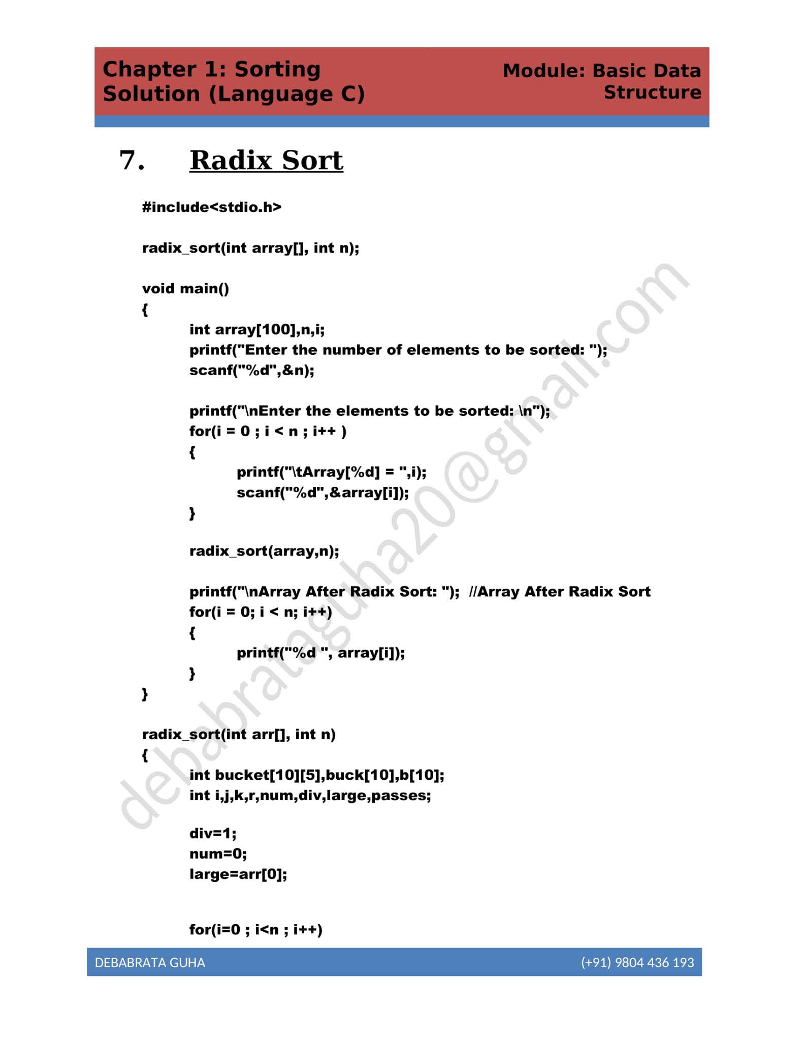 Data Structure solution in Language C (Chapter 1 ) : Sorting