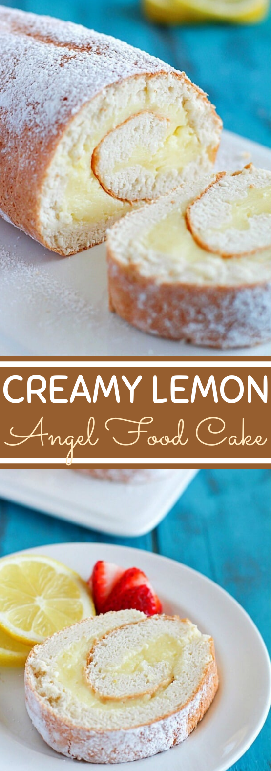 Creamy Lemon Angel Cake Roll #dessert #cake #recipes #bakery #custard