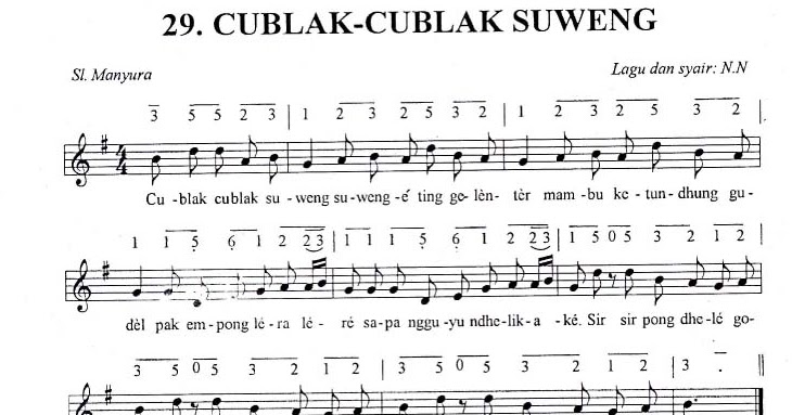 Partitur Lagu Cublak Cublak Suweng 4 Suara Berbagai Suara