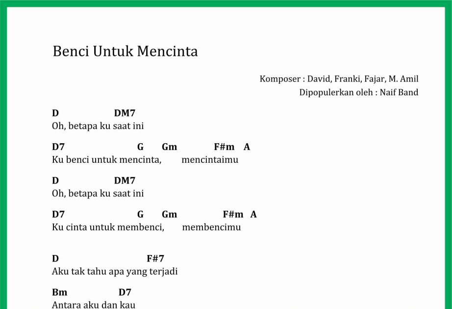 Chord Lagu Benci Untuk Mencinta Seputar Musik
