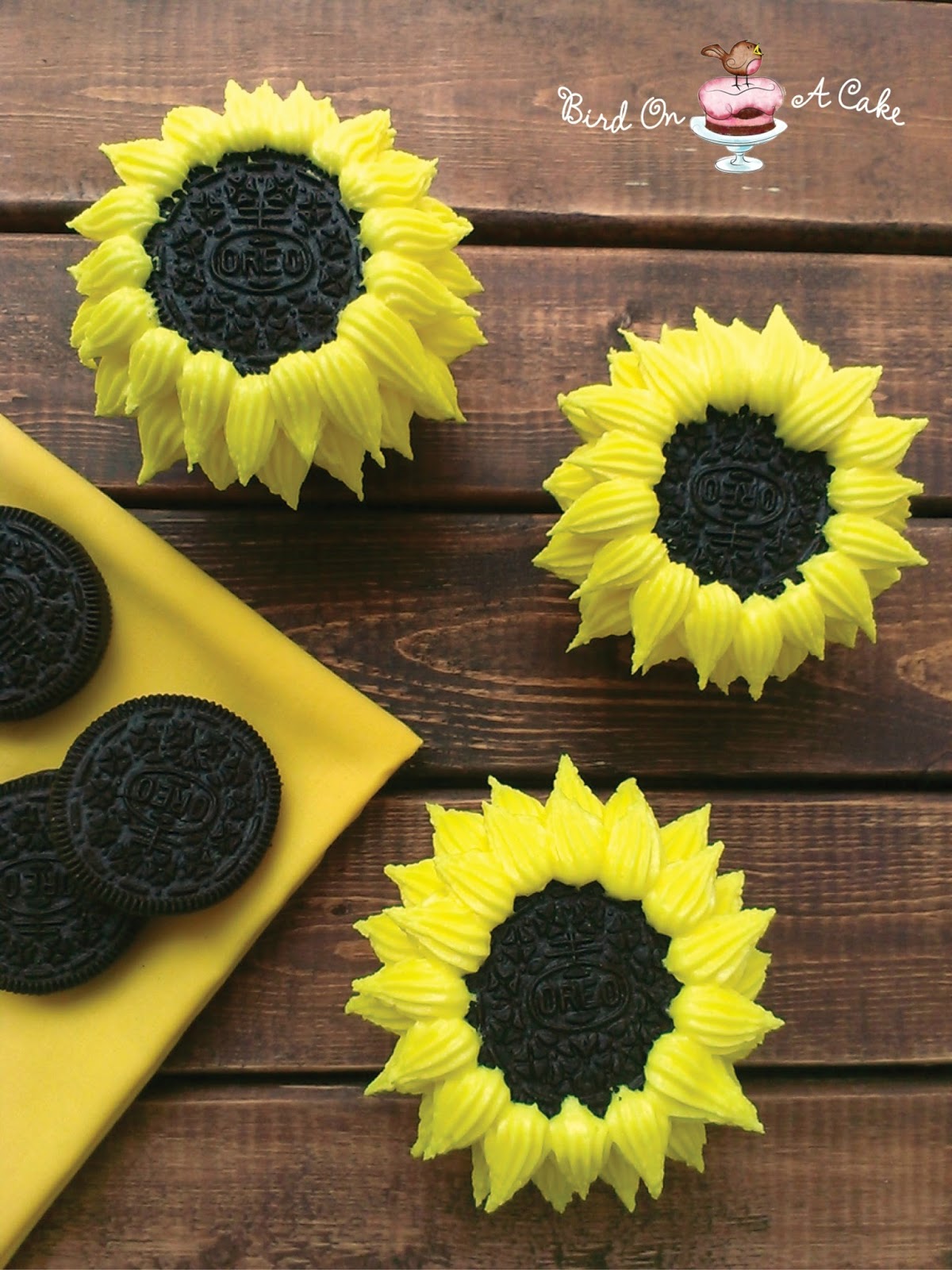 Bird On A Cake Sunflower Cupcakes made with Oreo Cookies