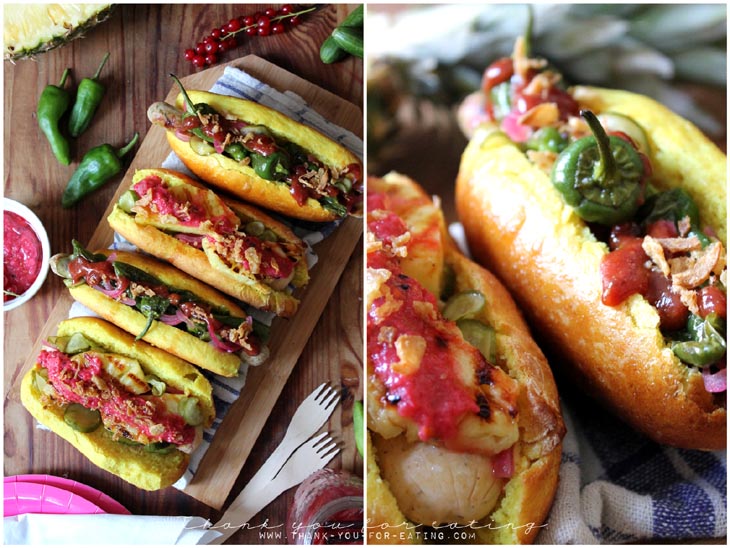 vegetarische Hot Dogs mit Johannisbeer-Salsa