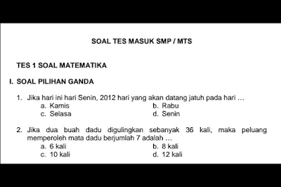 Soal Dan Kunci Tanggapan Tes Seleksi Masuk Smp Mts