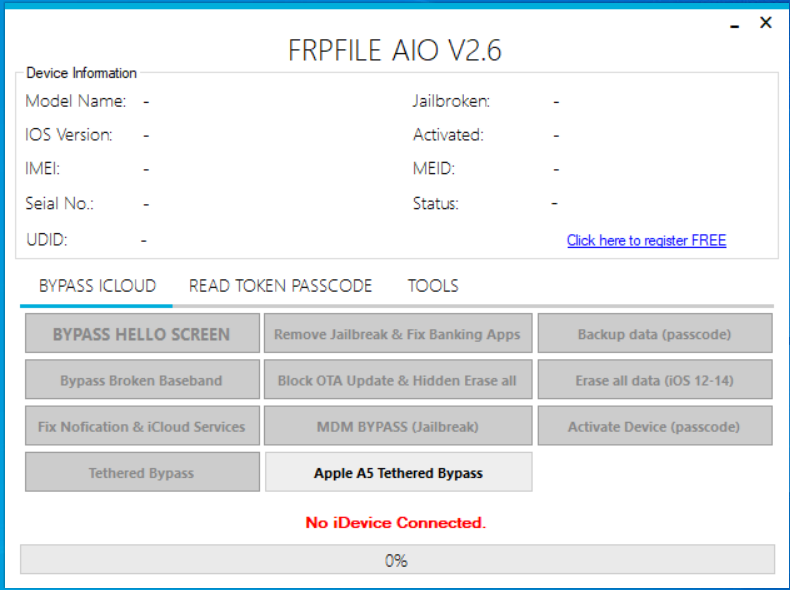 Free iCloud Bypass Tool Offer By IFRPFILE AIO V2.6 Download