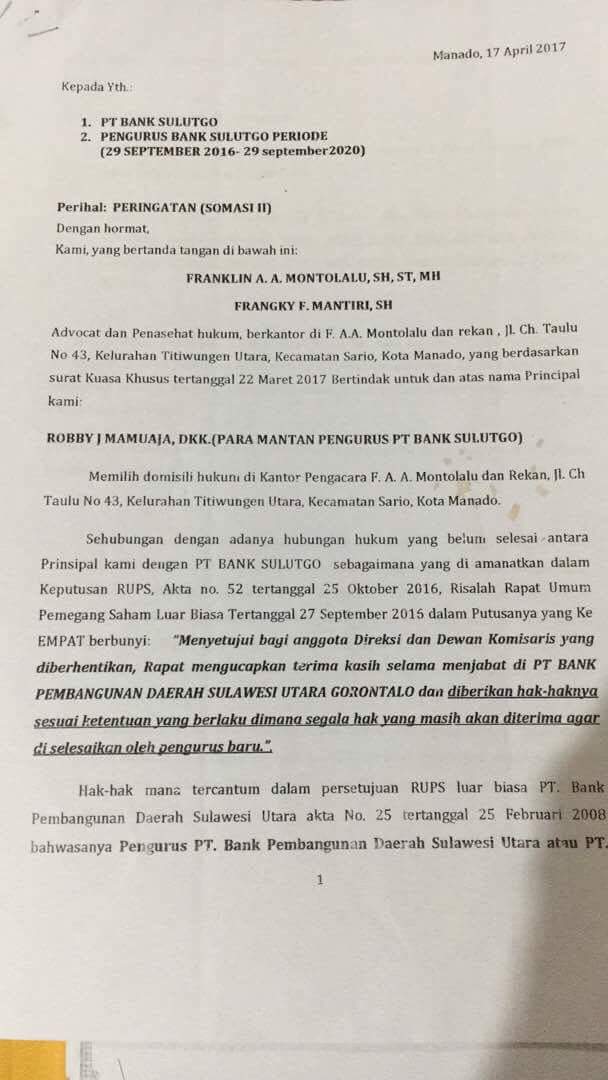 Hak Eks Komisaris Dan Direksi Bsg Dikebiri Kepengurusan Baru Sulut Satu Update News Global