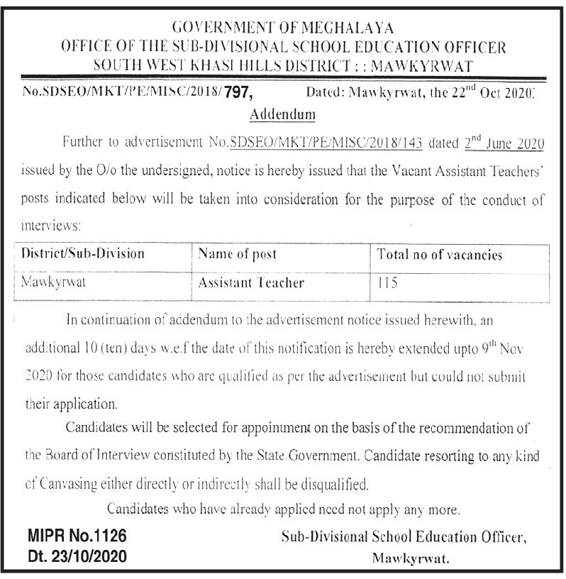 Meghalaya Govt School, Mawkyrwat Recruitment 2020 Apply 123 Posts