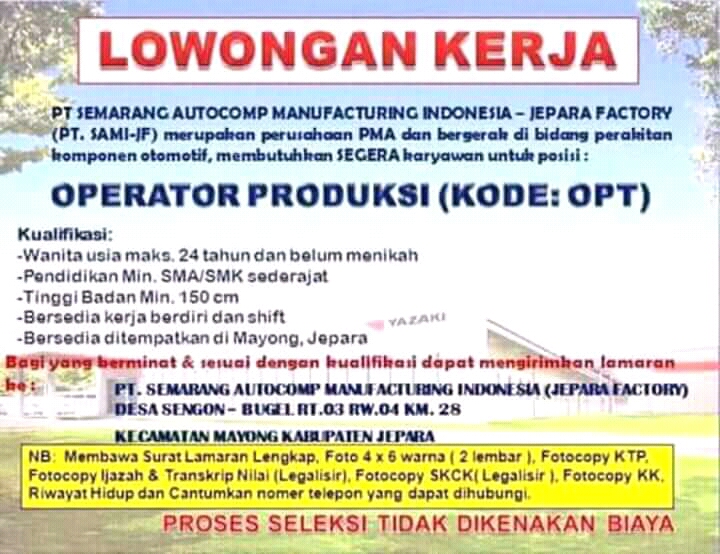 Featured image of post Loker Pt Sami Semarang 2020 Lowongan kerja pt nbc indonesia kawasan kiic karawang